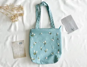 Daisy Embroidered Mint Blue Linen Bag