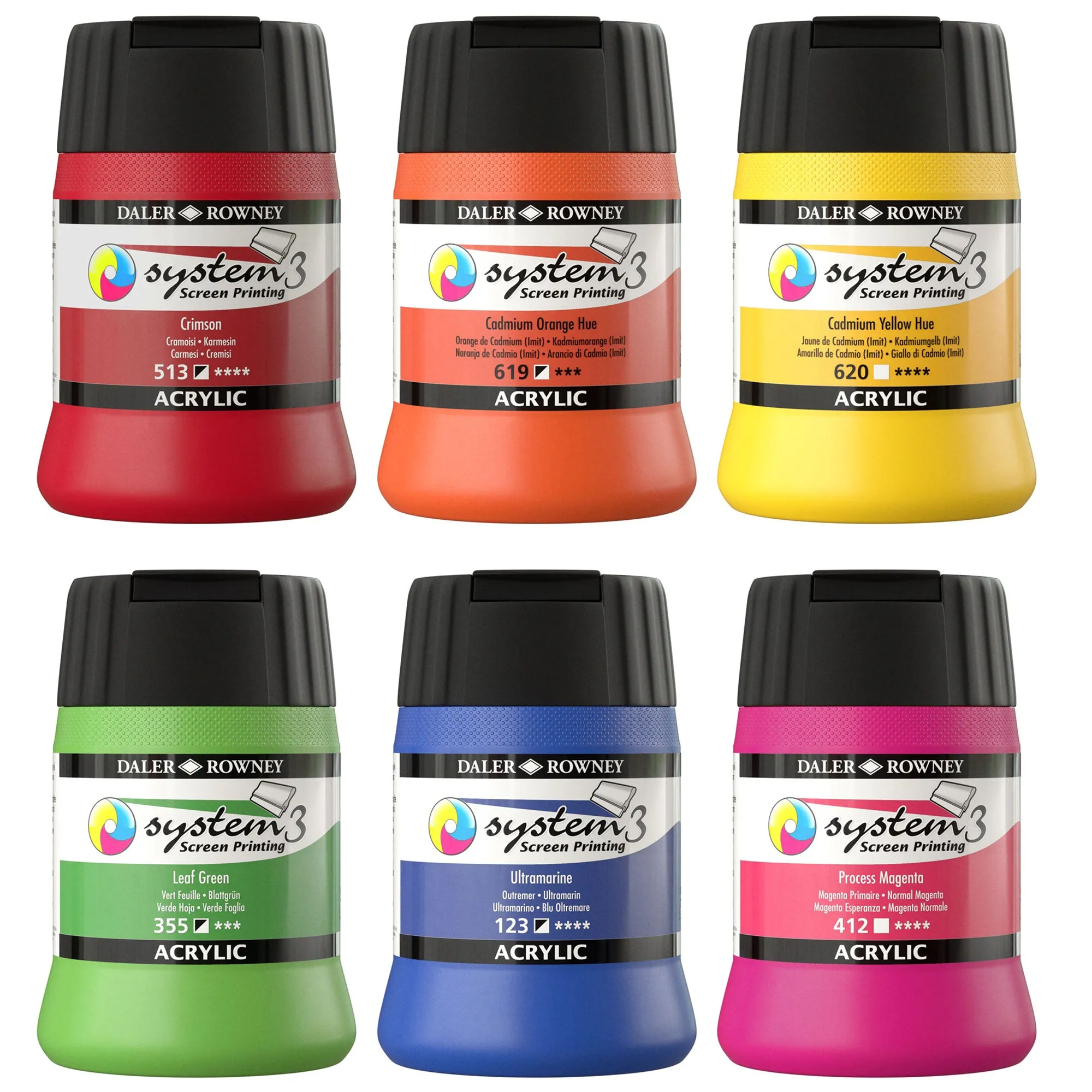Daler-Rowney System3 Screen Printing Acrylic Colour - 250ml - (Black Cap)