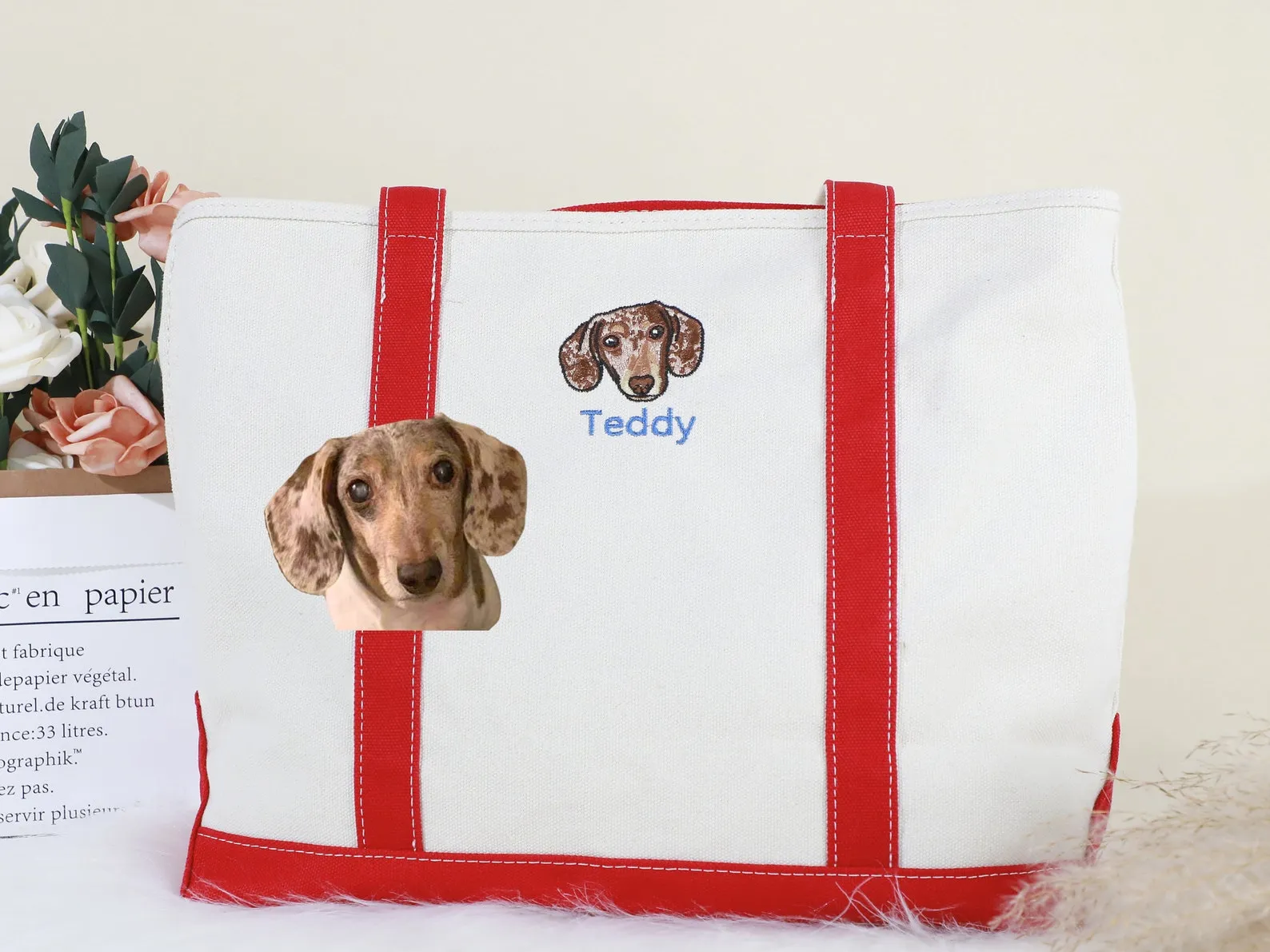 Design Your Dog Tote Bags, Personalized Boat Tote,Custom embroidered Pet Bag,Cat Mom Gift,Dog Lover Gifts,Name Tote Bag,Boat Tote,Beach Tote