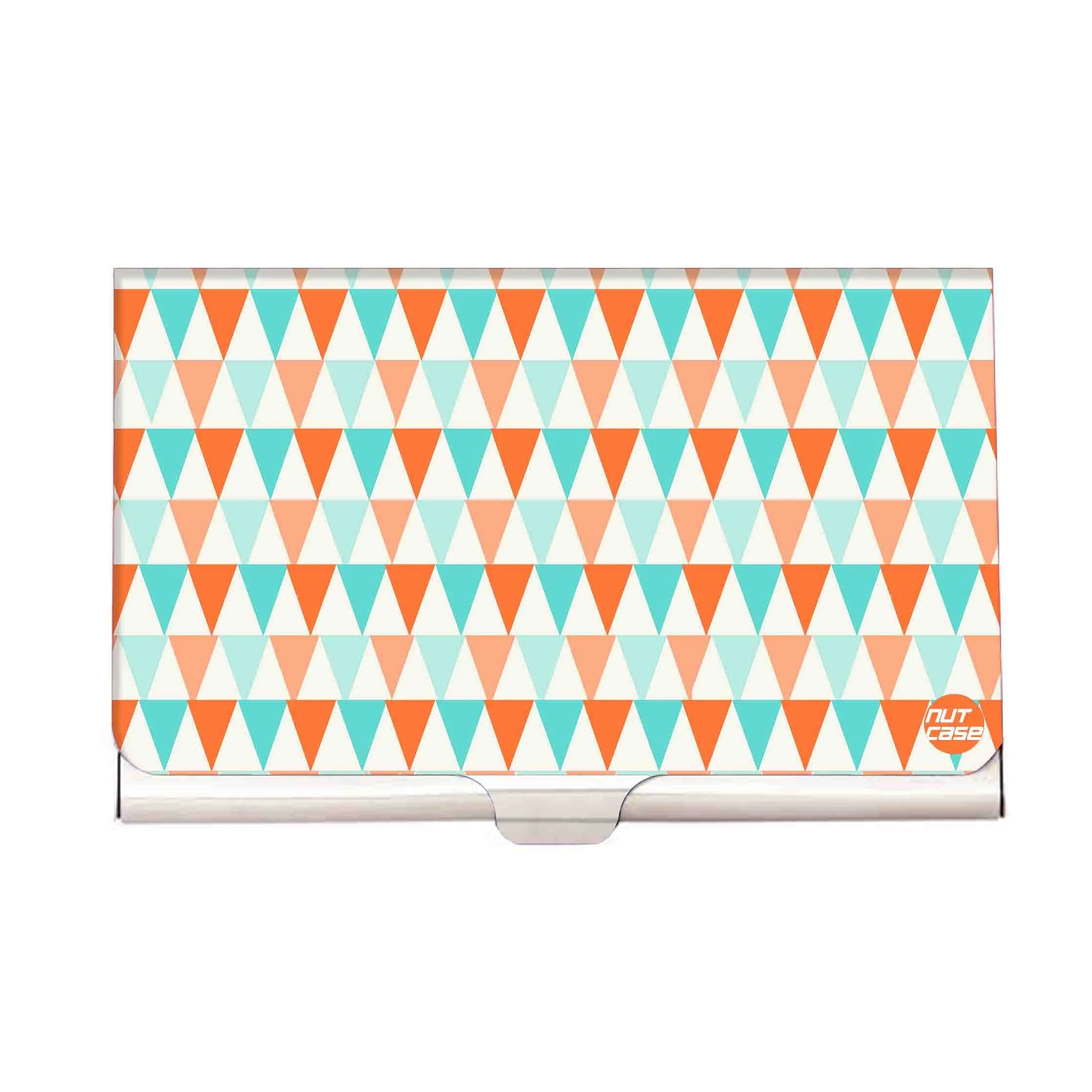 Designer Visiting Card Holder Nutcase -Orange And Mint Triangles
