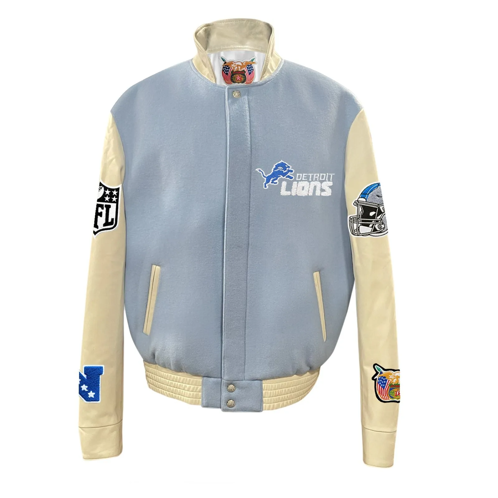 DETROIT LIONS WOOL & LEATHER VARSITY JACKET Baby Blue