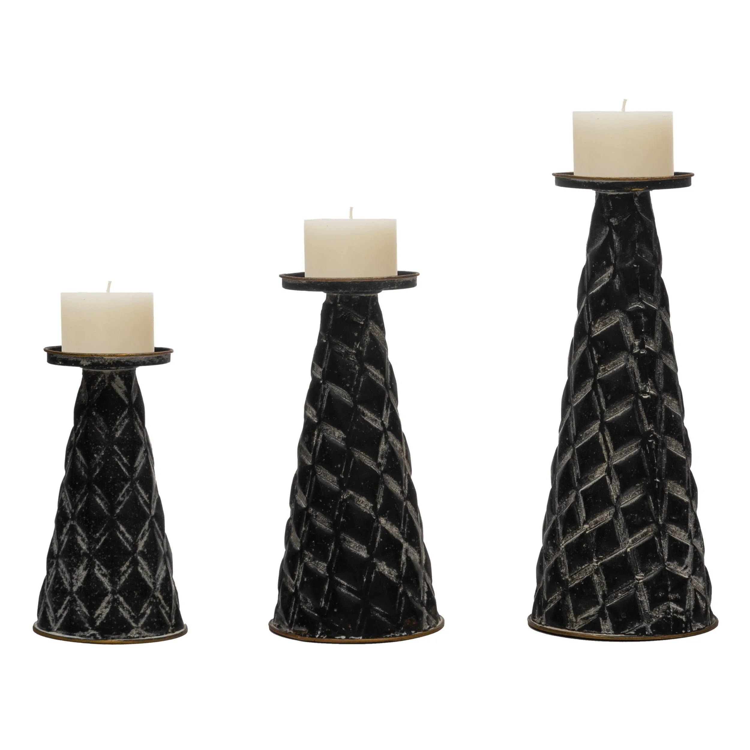 Distressed Black Embossed Candle Holders