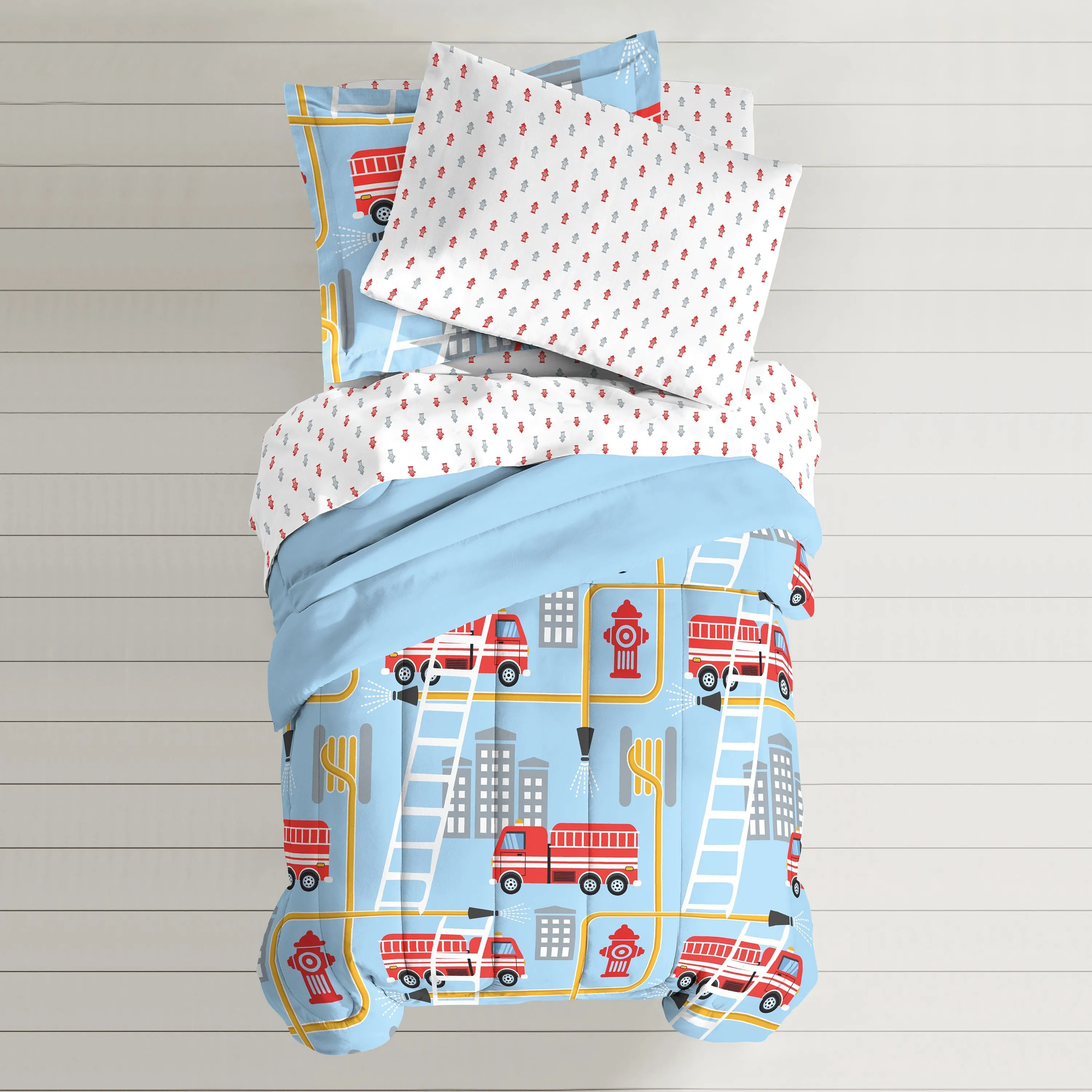 Dream Factory Fire Truck Bed In A Bag Comforter Set, Blue