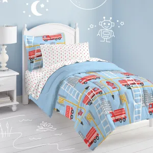 Dream Factory Fire Truck Bed In A Bag Comforter Set, Blue