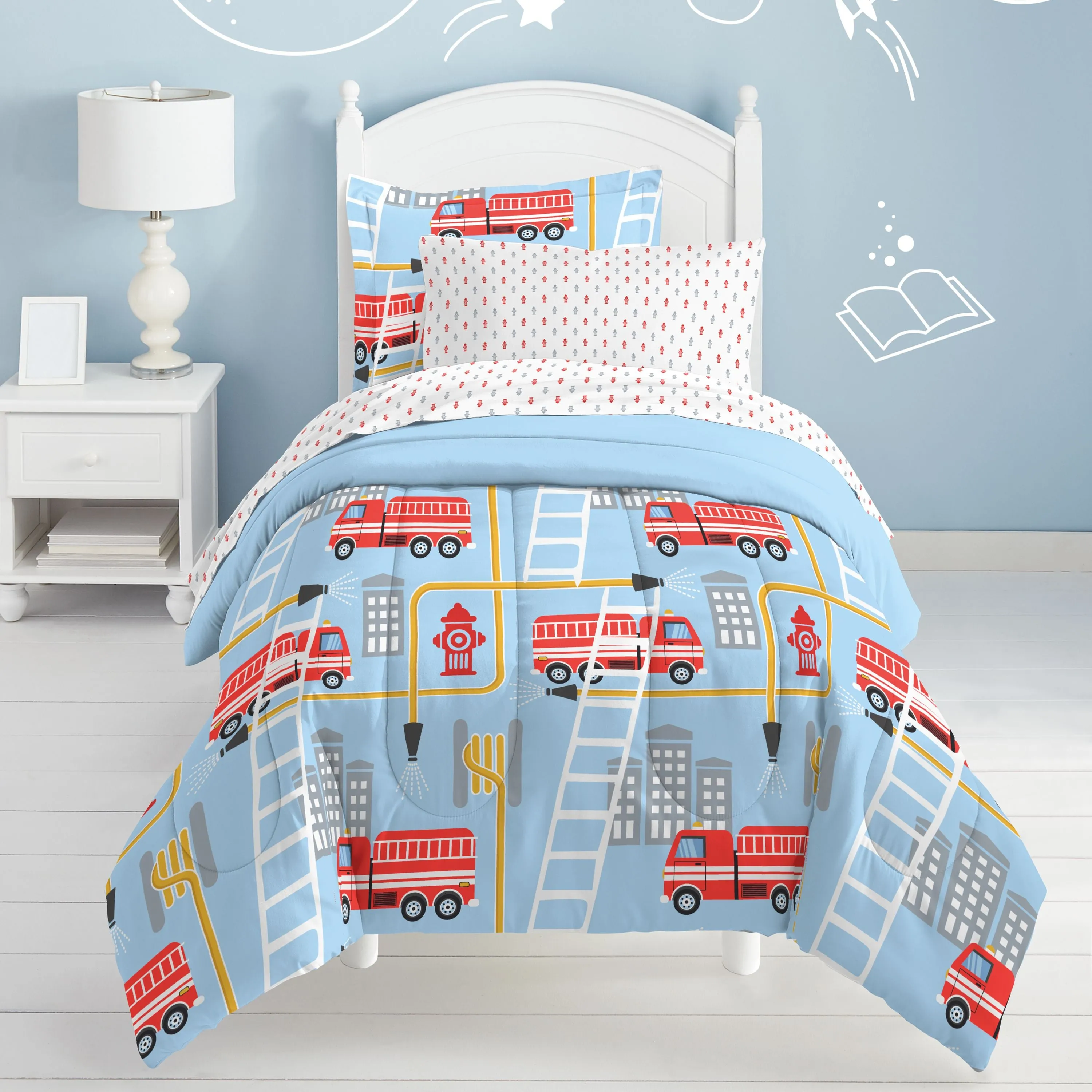 Dream Factory Fire Truck Bed In A Bag Comforter Set, Blue