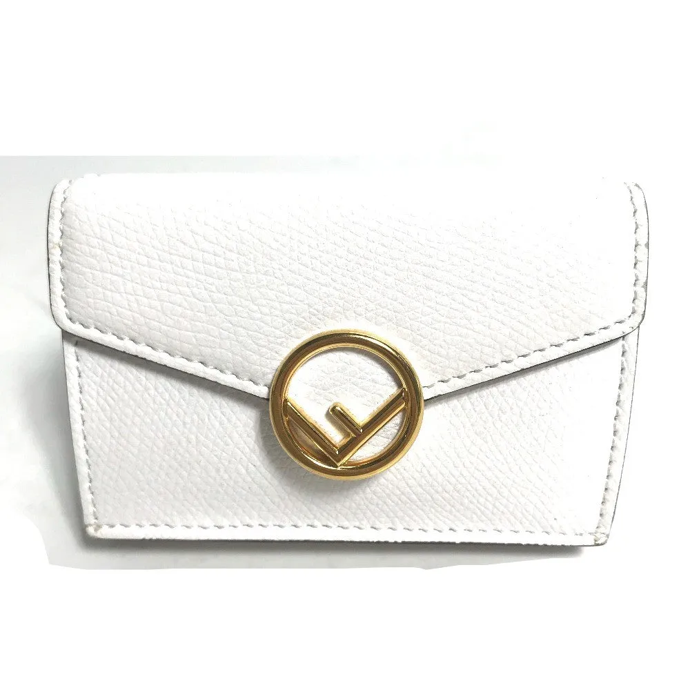 FENDI Trifold wallet 8M0395 leather white logo mini compact wallet Women Used