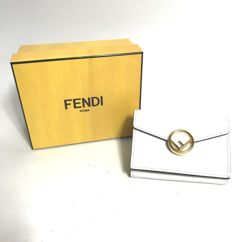 FENDI Trifold wallet 8M0395 leather white logo mini compact wallet Women Used