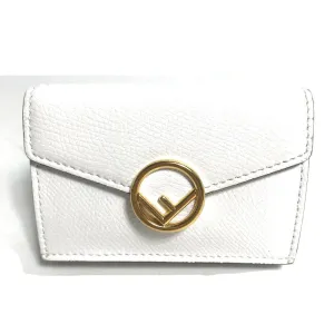 FENDI Trifold wallet 8M0395 leather white logo mini compact wallet Women Used