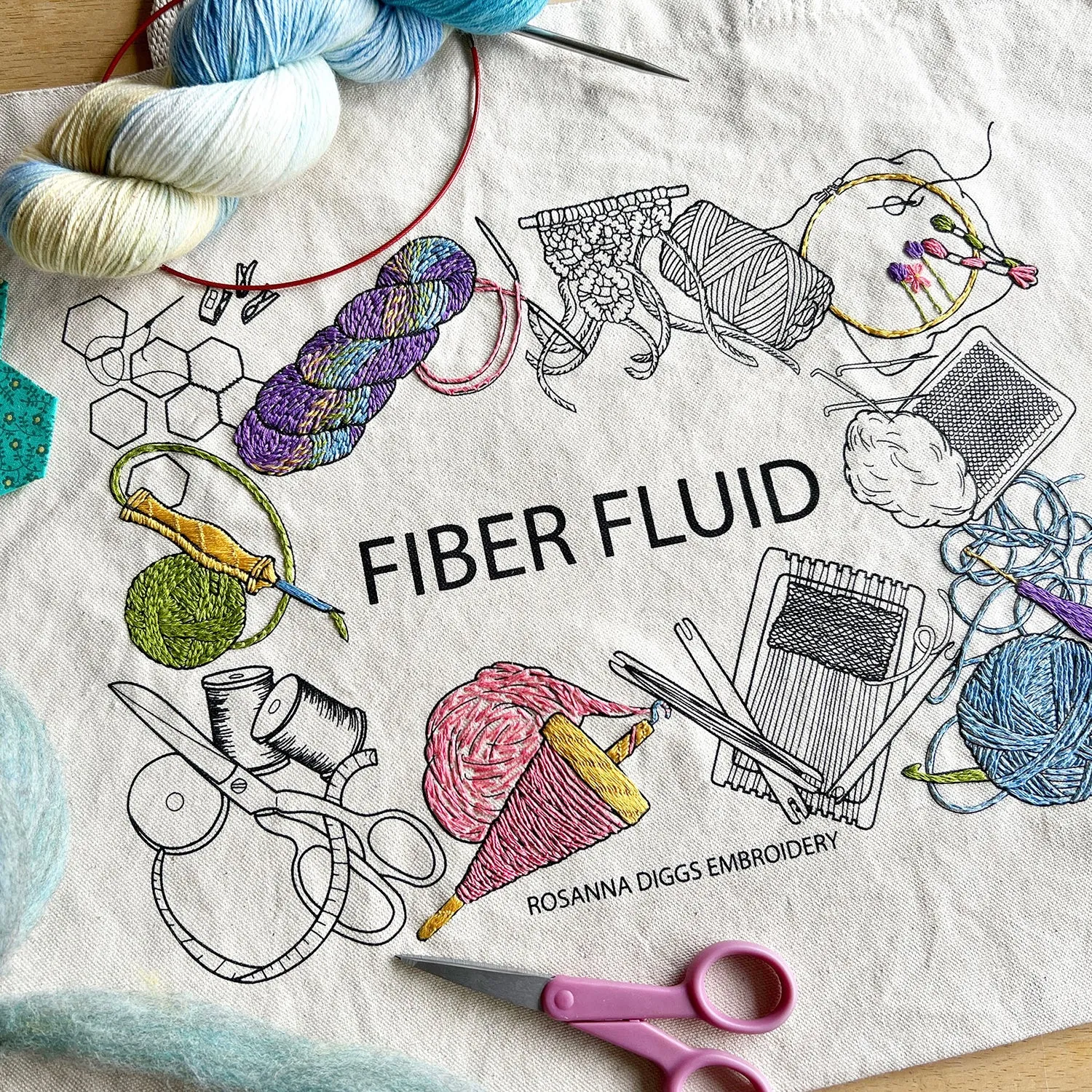 Fiber Fluid Embroidery Tote Kit