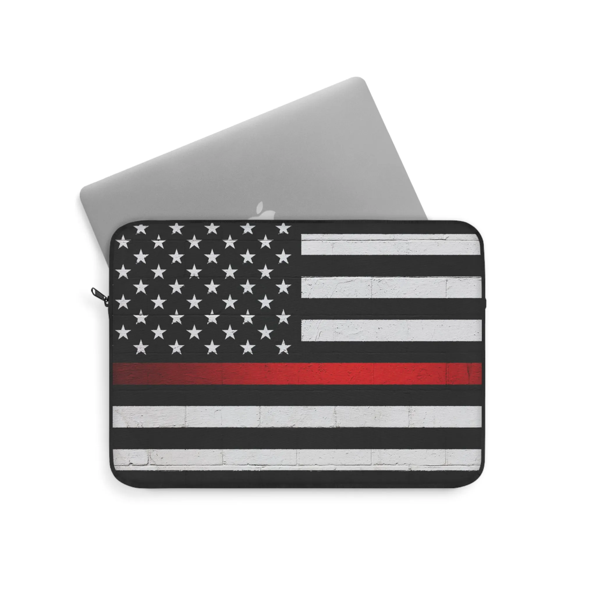 Firefighter Solidarity Support Thin Red Line Black American Flag Laptop or Ipad Protective Sleeve 3 Sizes