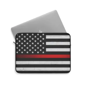 Firefighter Solidarity Support Thin Red Line Black American Flag Laptop or Ipad Protective Sleeve 3 Sizes