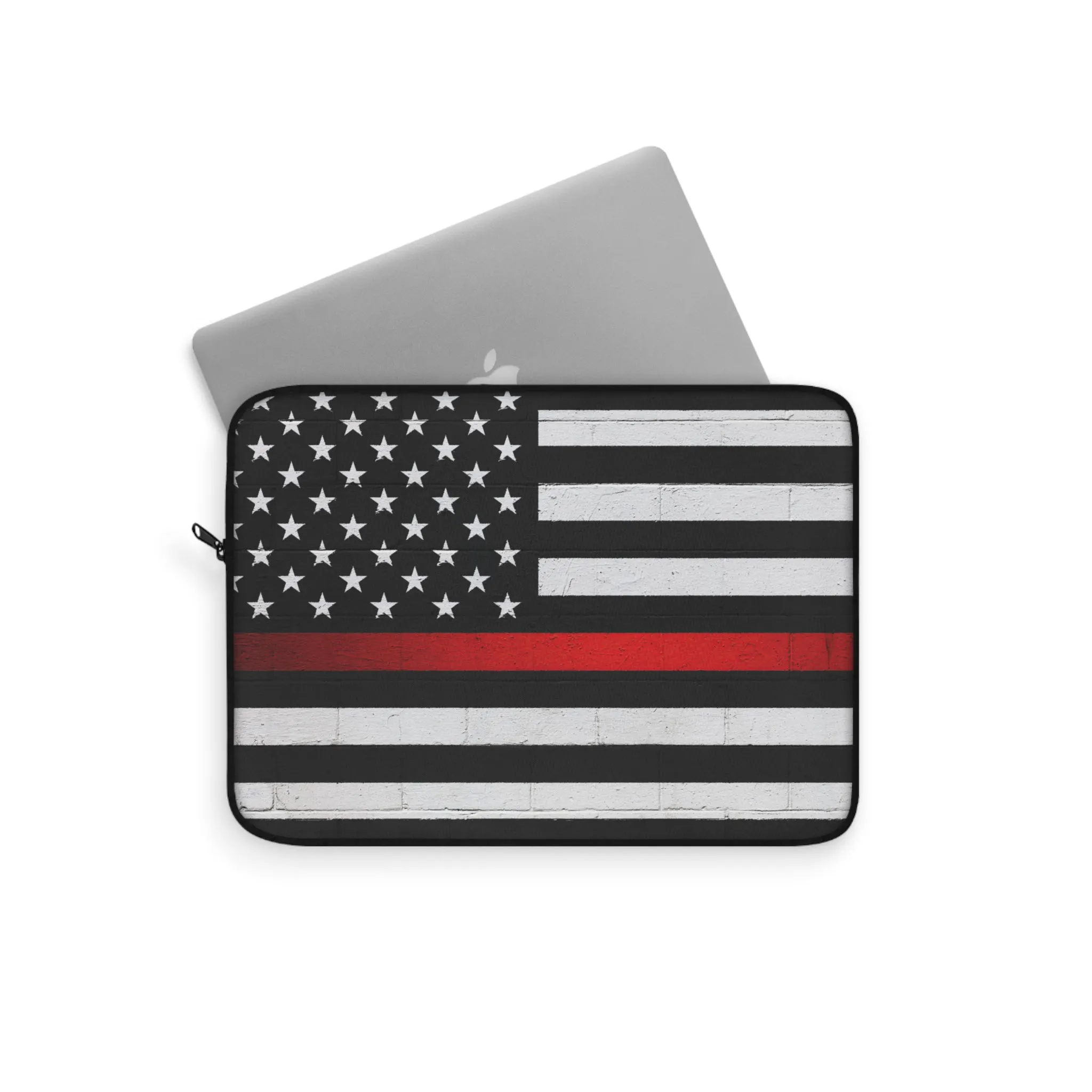 Firefighter Solidarity Support Thin Red Line Black American Flag Laptop or Ipad Protective Sleeve 3 Sizes