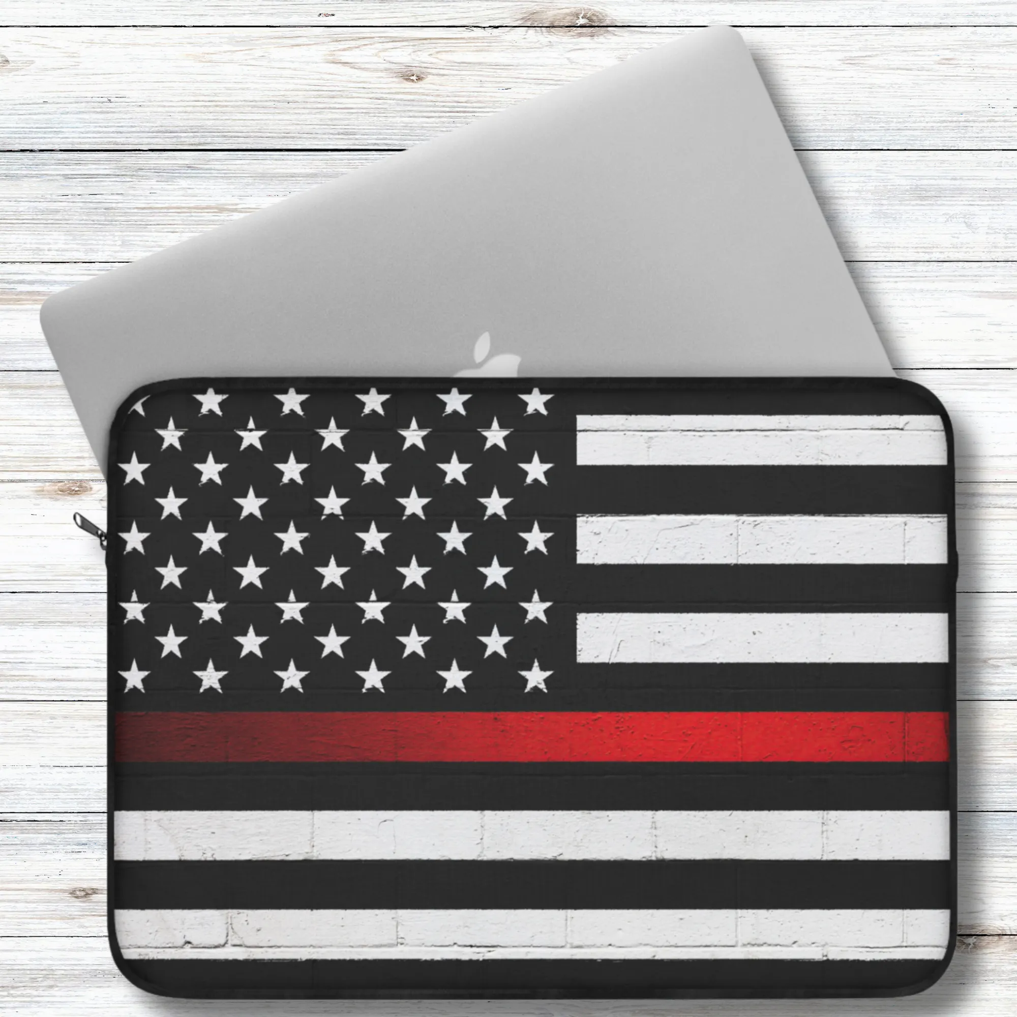 Firefighter Solidarity Support Thin Red Line Black American Flag Laptop or Ipad Protective Sleeve 3 Sizes