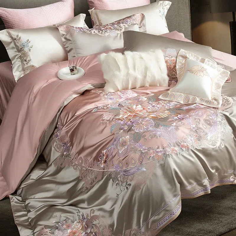 Flytonn-4/6/9Pcs  Gorgeous Flowers Embroidery European Palace Style Bedding Set Brocade Egyptian Cotton Duvet Cover Bed Sheet Pillowcase