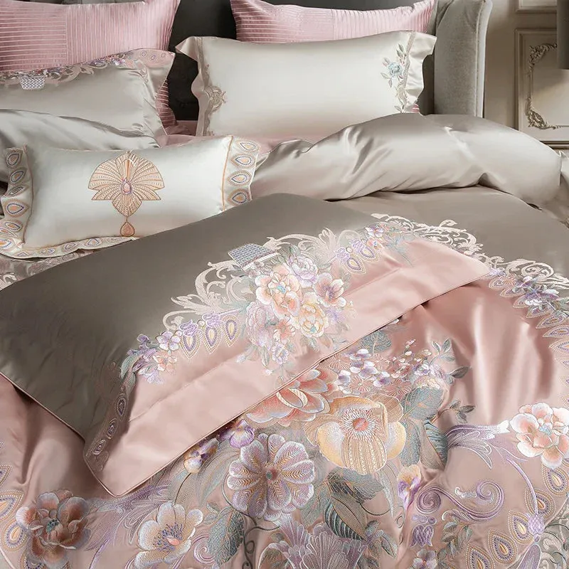 Flytonn-4/6/9Pcs  Gorgeous Flowers Embroidery European Palace Style Bedding Set Brocade Egyptian Cotton Duvet Cover Bed Sheet Pillowcase