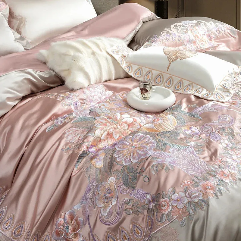 Flytonn-4/6/9Pcs  Gorgeous Flowers Embroidery European Palace Style Bedding Set Brocade Egyptian Cotton Duvet Cover Bed Sheet Pillowcase