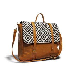 Geometric Rhombus (Black & White ) & Tan Big Messenger Bag