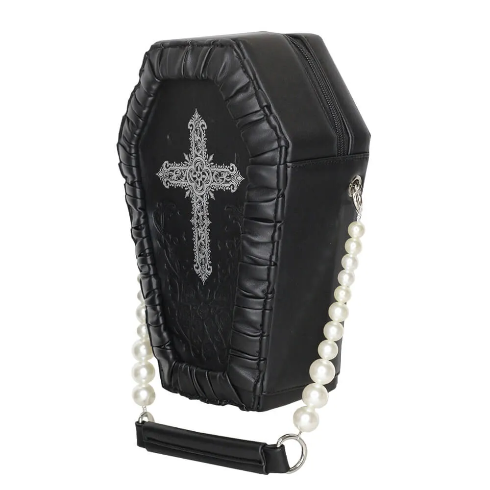 Gothic Rose Flower Cross Ita Coffin Bag