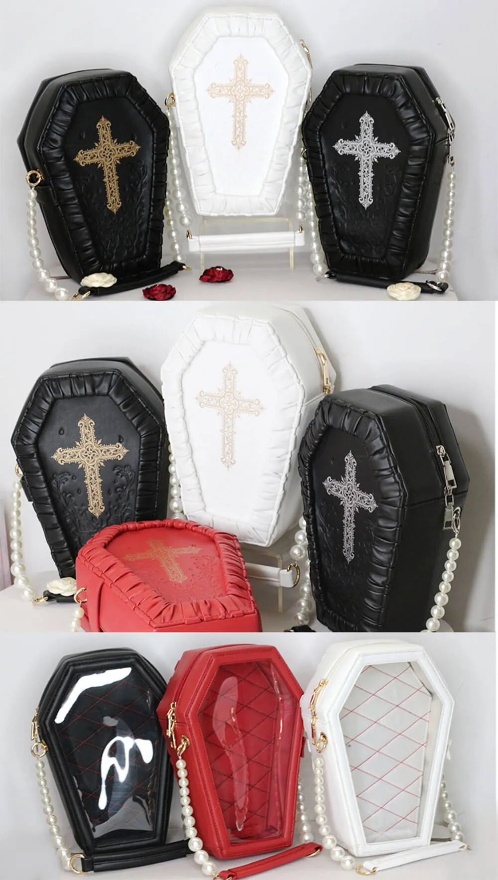 Gothic Rose Flower Cross Ita Coffin Bag