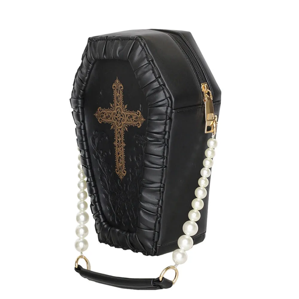 Gothic Rose Flower Cross Ita Coffin Bag