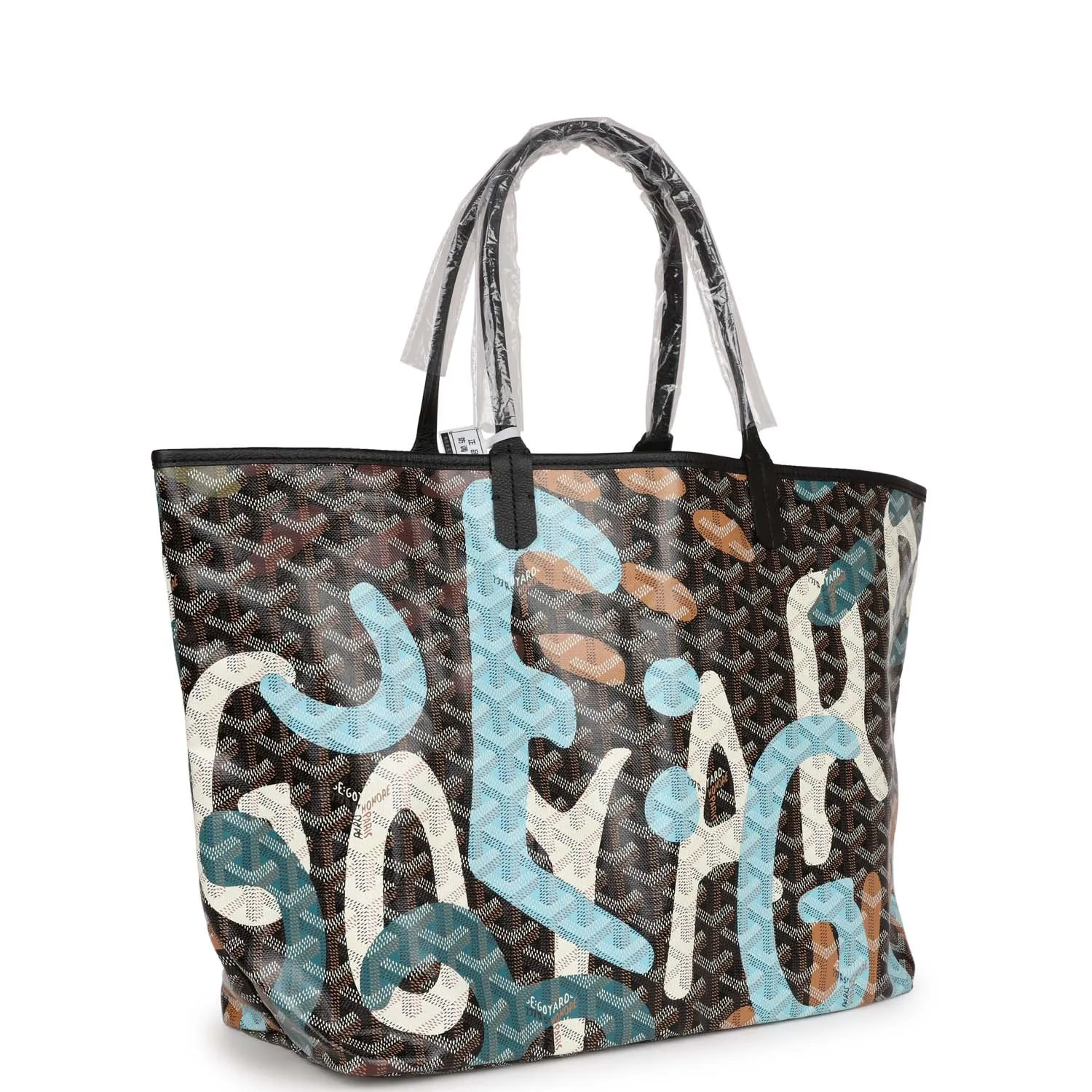 Goyard Limited Edition Black Goyardine Canvas Blue Camou Lettres flage St. Louis PM Tote Bag Palladium Hardware