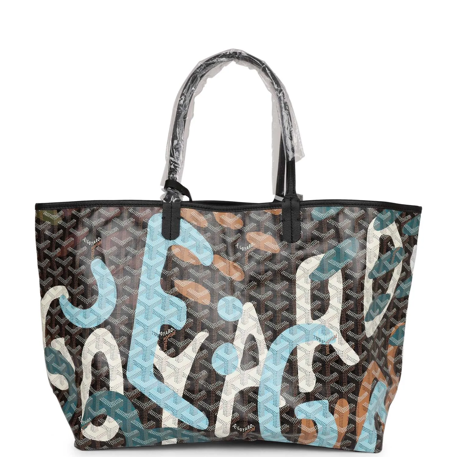 Goyard Limited Edition Black Goyardine Canvas Blue Camou Lettres flage St. Louis PM Tote Bag Palladium Hardware