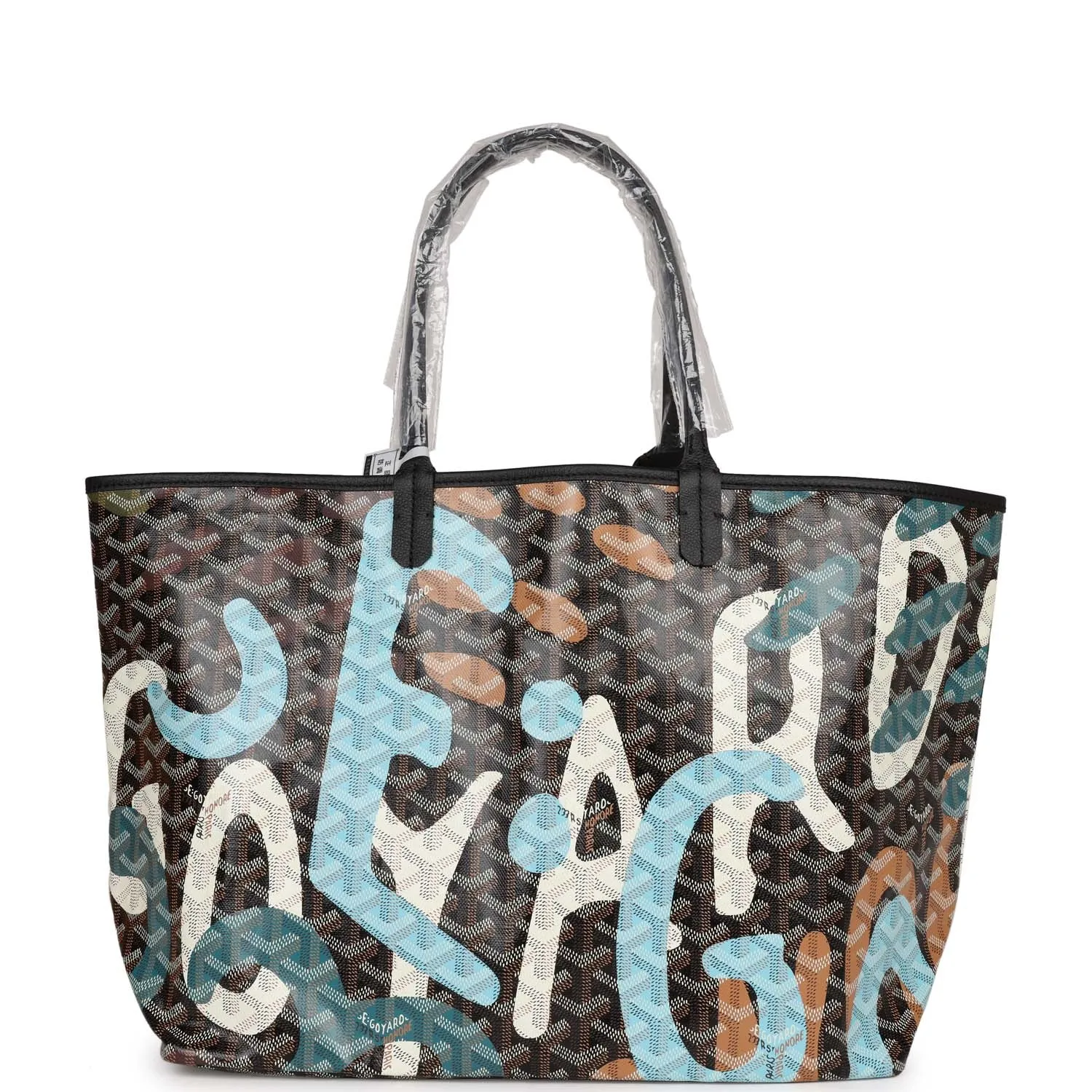 Goyard Limited Edition Black Goyardine Canvas Blue Camou Lettres flage St. Louis PM Tote Bag Palladium Hardware