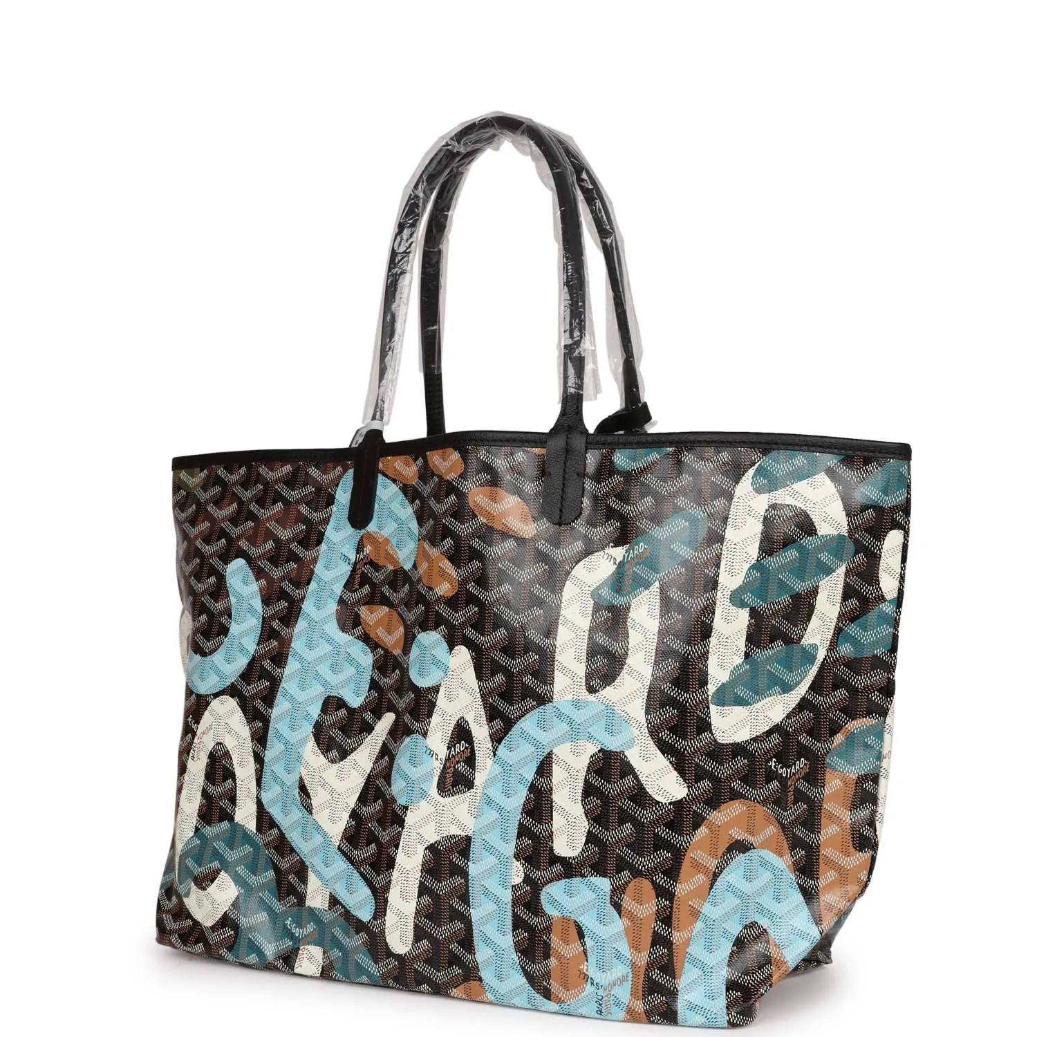 Goyard Limited Edition Black Goyardine Canvas Blue Camou Lettres flage St. Louis PM Tote Bag Palladium Hardware