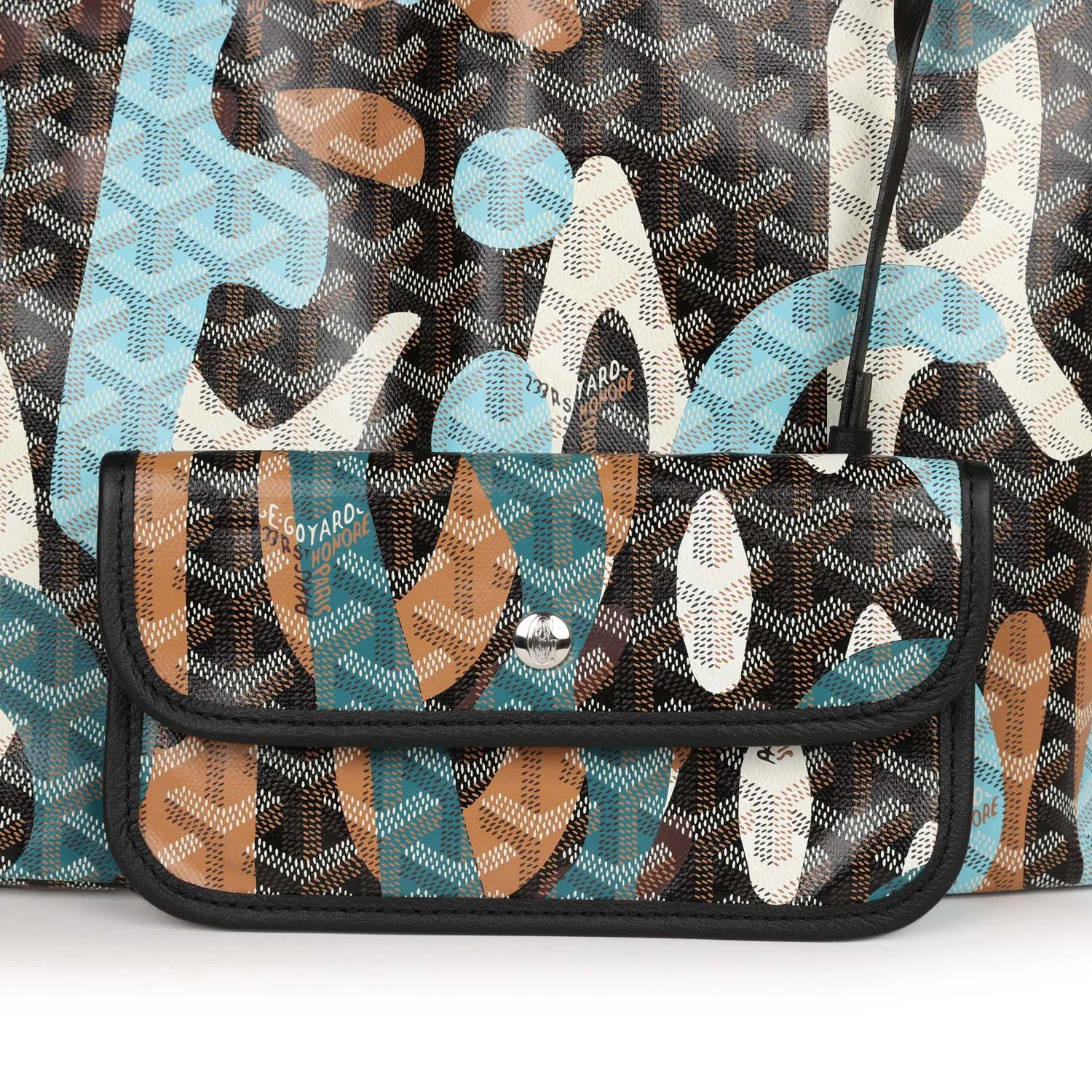 Goyard Limited Edition Black Goyardine Canvas Blue Camou Lettres flage St. Louis PM Tote Bag Palladium Hardware