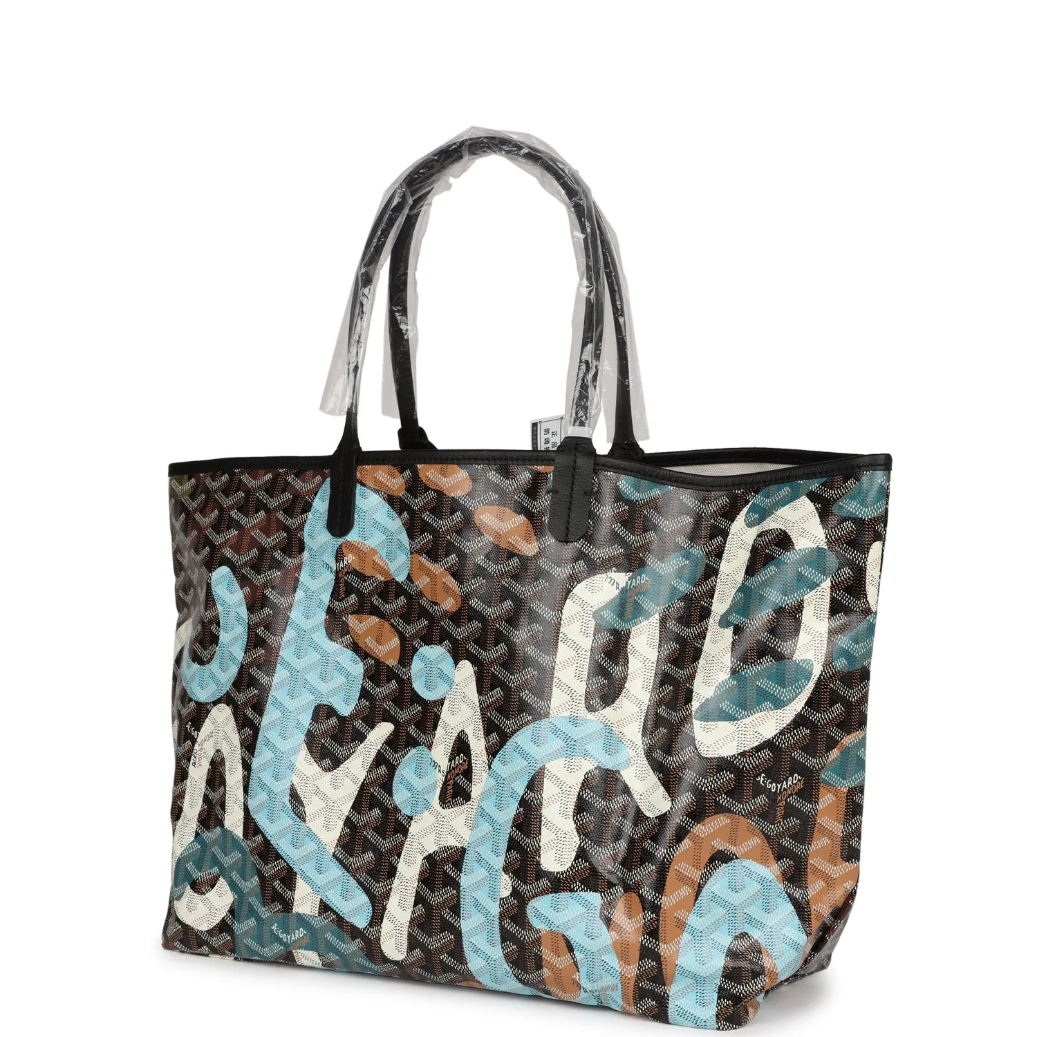 Goyard Limited Edition Black Goyardine Canvas Blue Lettres Camouflage St. Louis PM Tote Bag Palladium Hardware