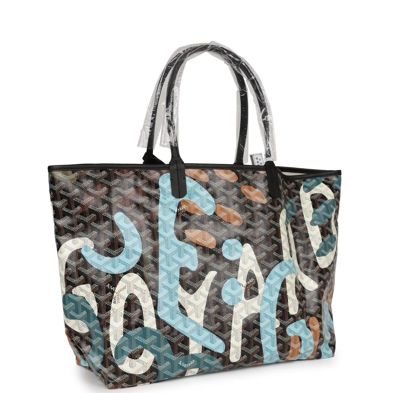 Goyard Limited Edition Black Goyardine Canvas Blue Lettres Camouflage St. Louis PM Tote Bag Palladium Hardware