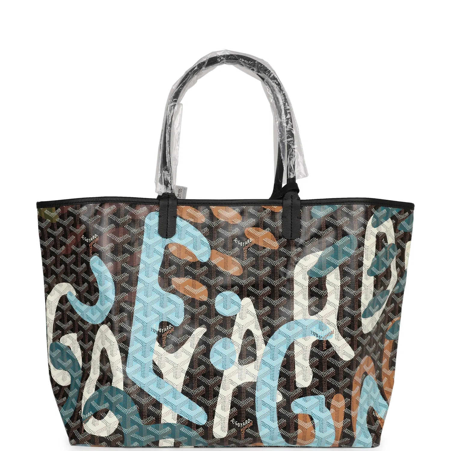 Goyard Limited Edition Black Goyardine Canvas Blue Lettres Camouflage St. Louis PM Tote Bag Palladium Hardware