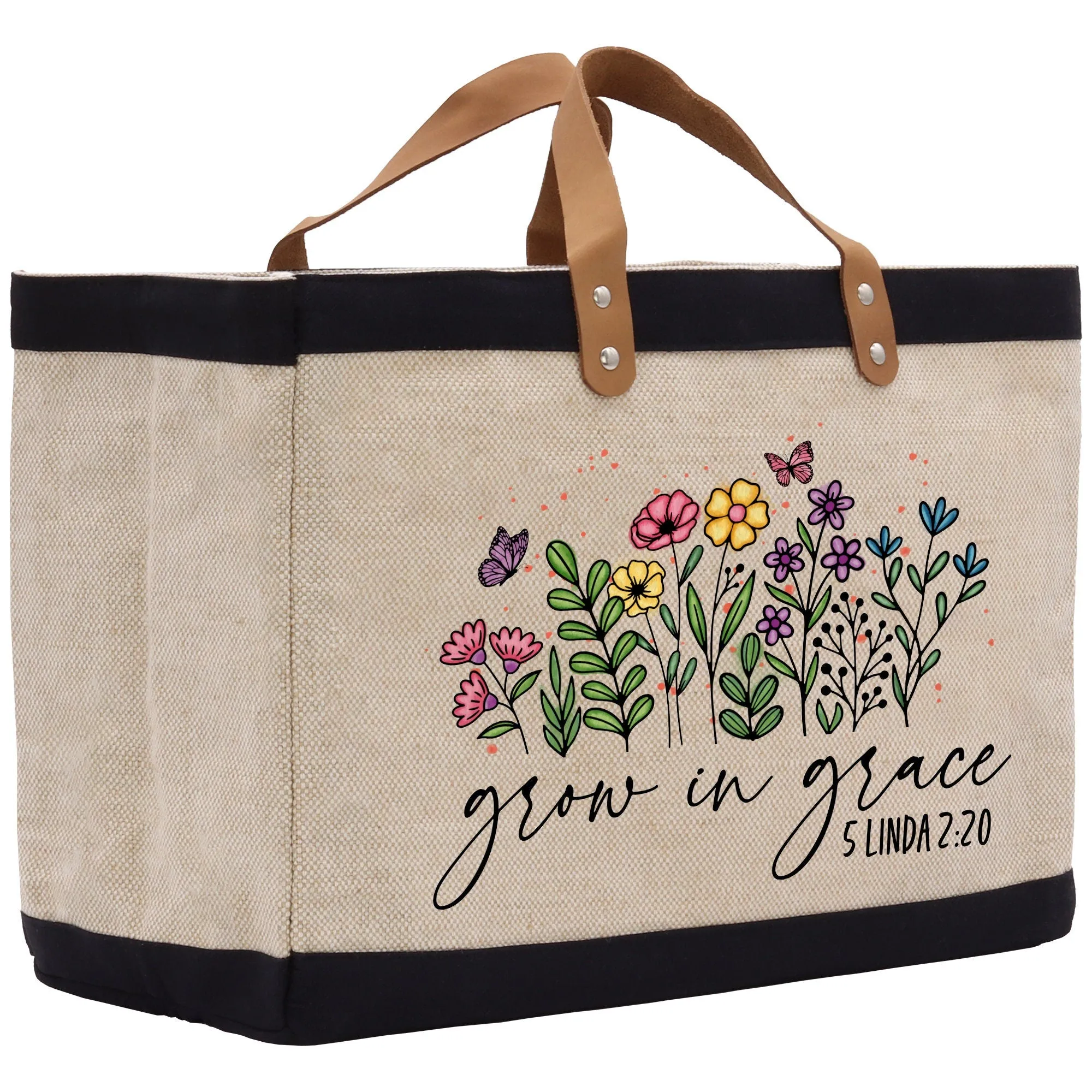 Grow In Grace 5 Linda 2:20 Religious Tote Bag for Women Bible Verse Canvas Tote Bag Religious Gifts Bible Verse Gift Church Tote Bag