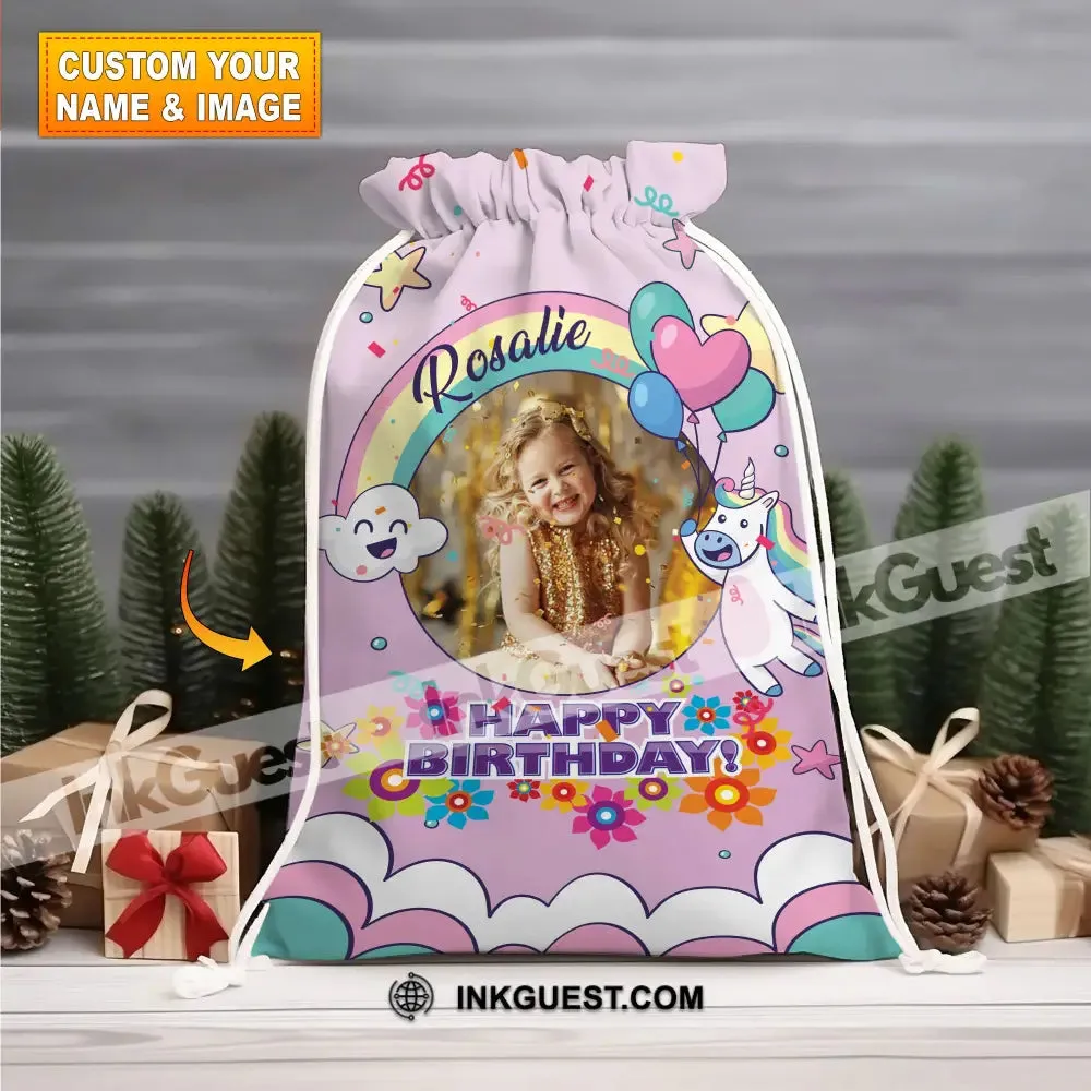 Happy Birthday Party Pink Bag Personalized Christmas String Bag