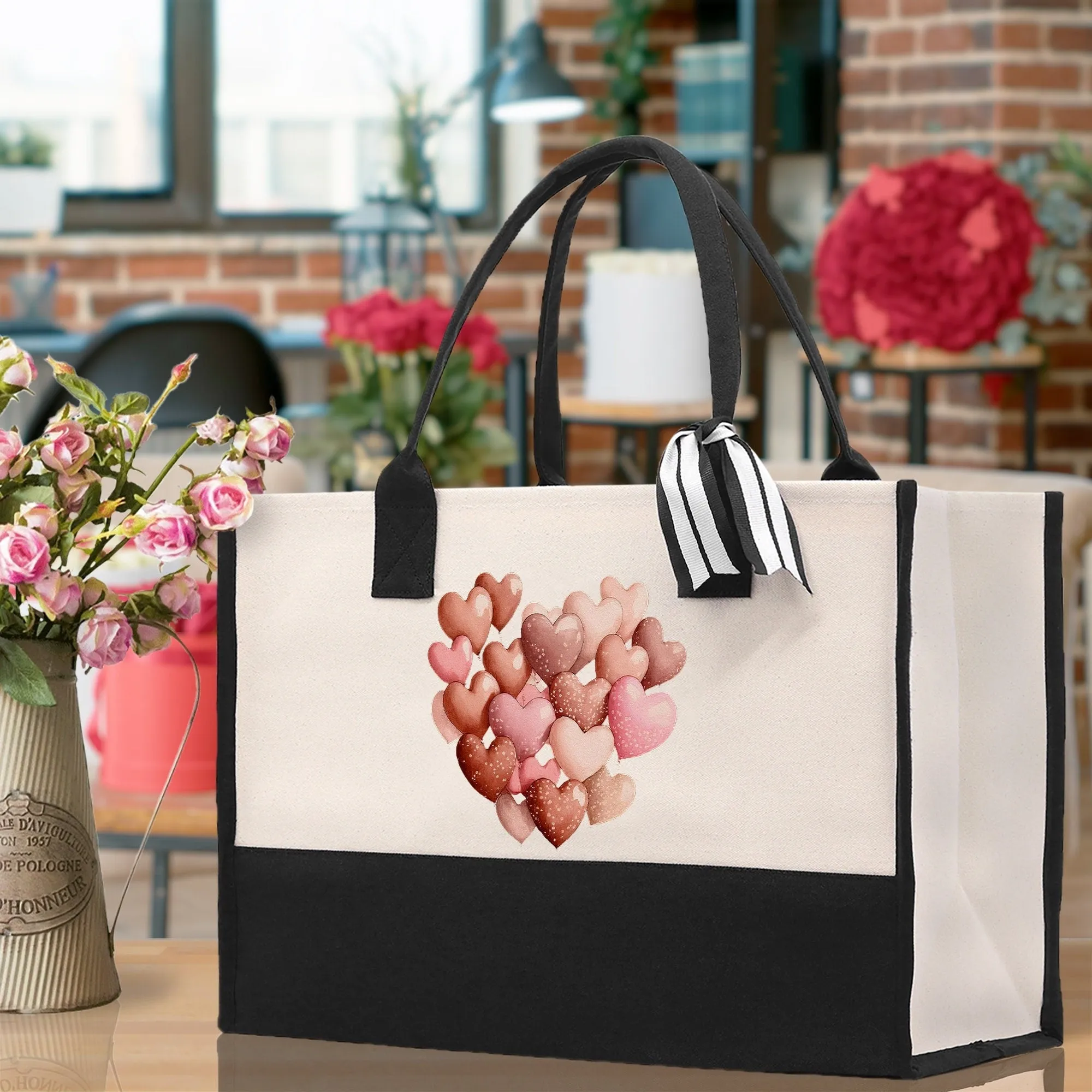 Heart Canvas Tote Bag Happy Valentines Day Gift for Her Love Tote Bag Lovers Gift Mother Day Gift Cute Valentines Gift