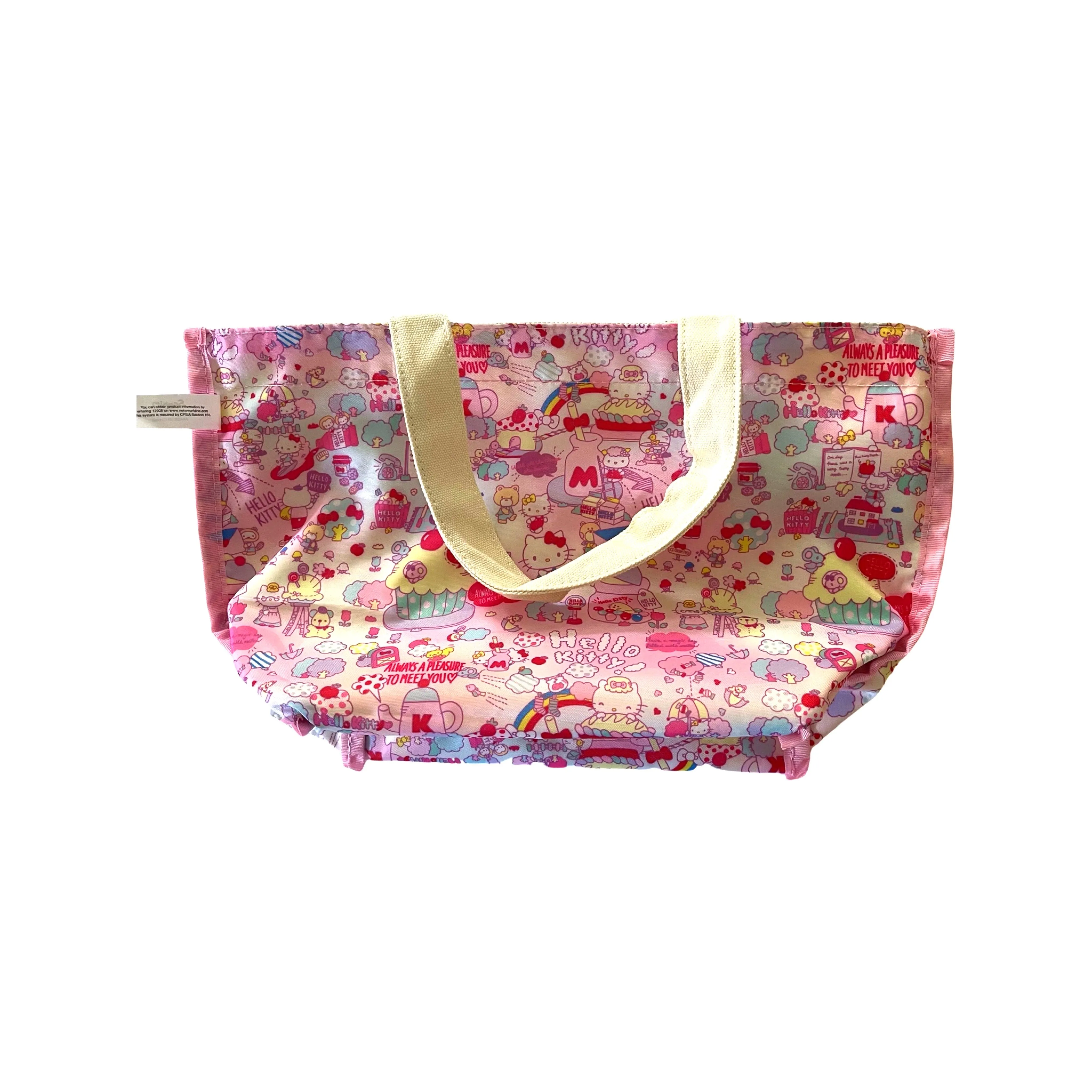 Hello Kitty Canvas Fabric Small Tote, Meet Hello Kitty's World, 7"x 5"x 3", Lined AND REVERSIBLE