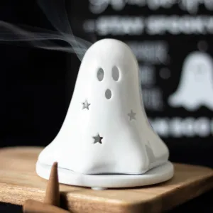 Hey Boo Ghost Ceramic Incense Cone Holder and Tealight Holder