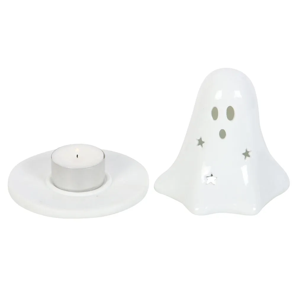 Hey Boo Ghost Ceramic Incense Cone Holder and Tealight Holder