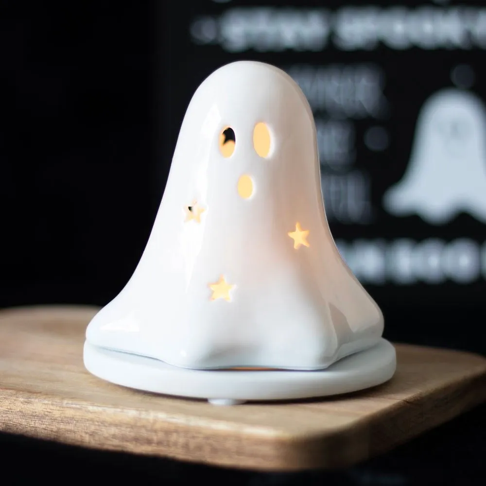 Hey Boo Ghost Ceramic Incense Cone Holder and Tealight Holder