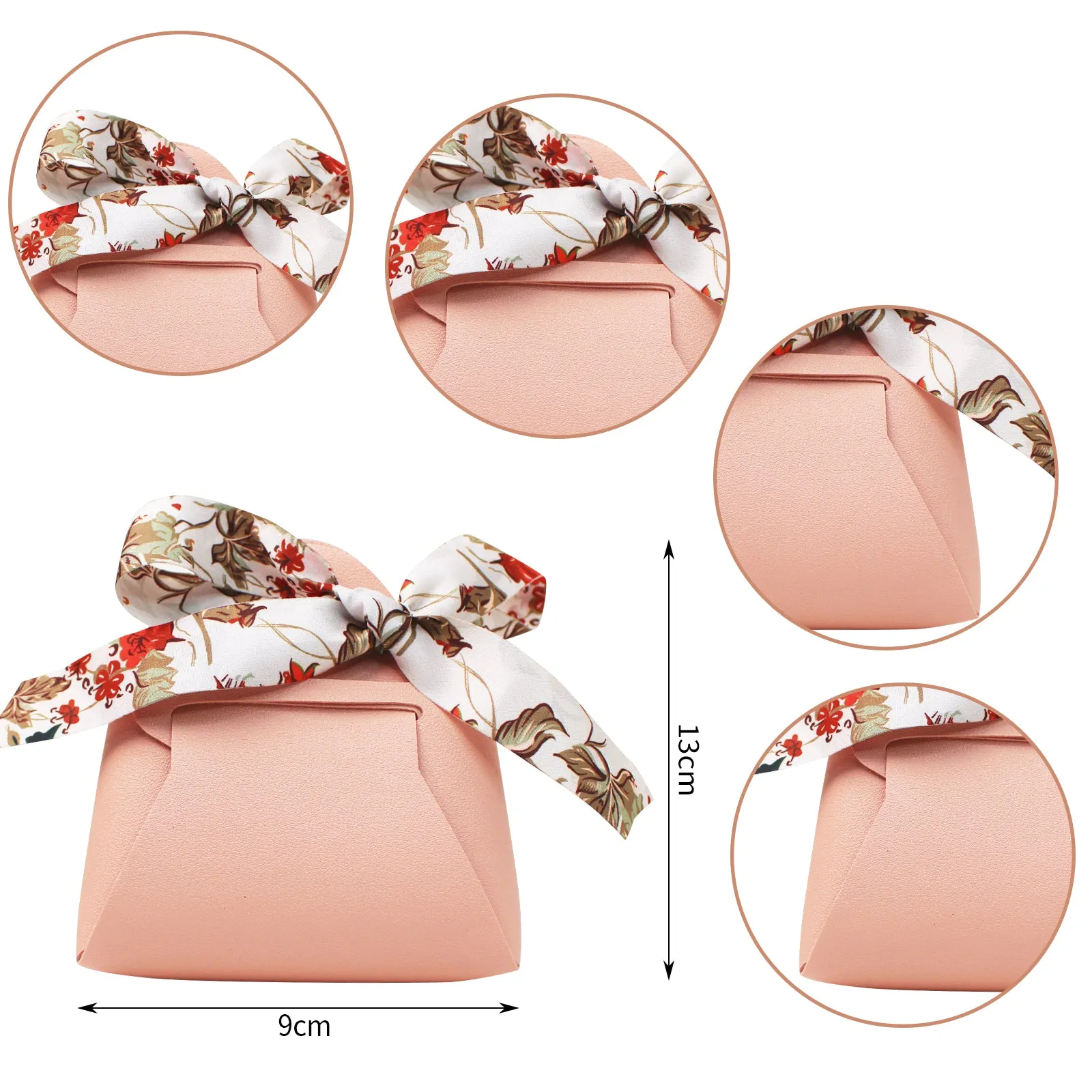 Leather Gift Bag set of 5, Red Leather Mini Gift Bag With Bow