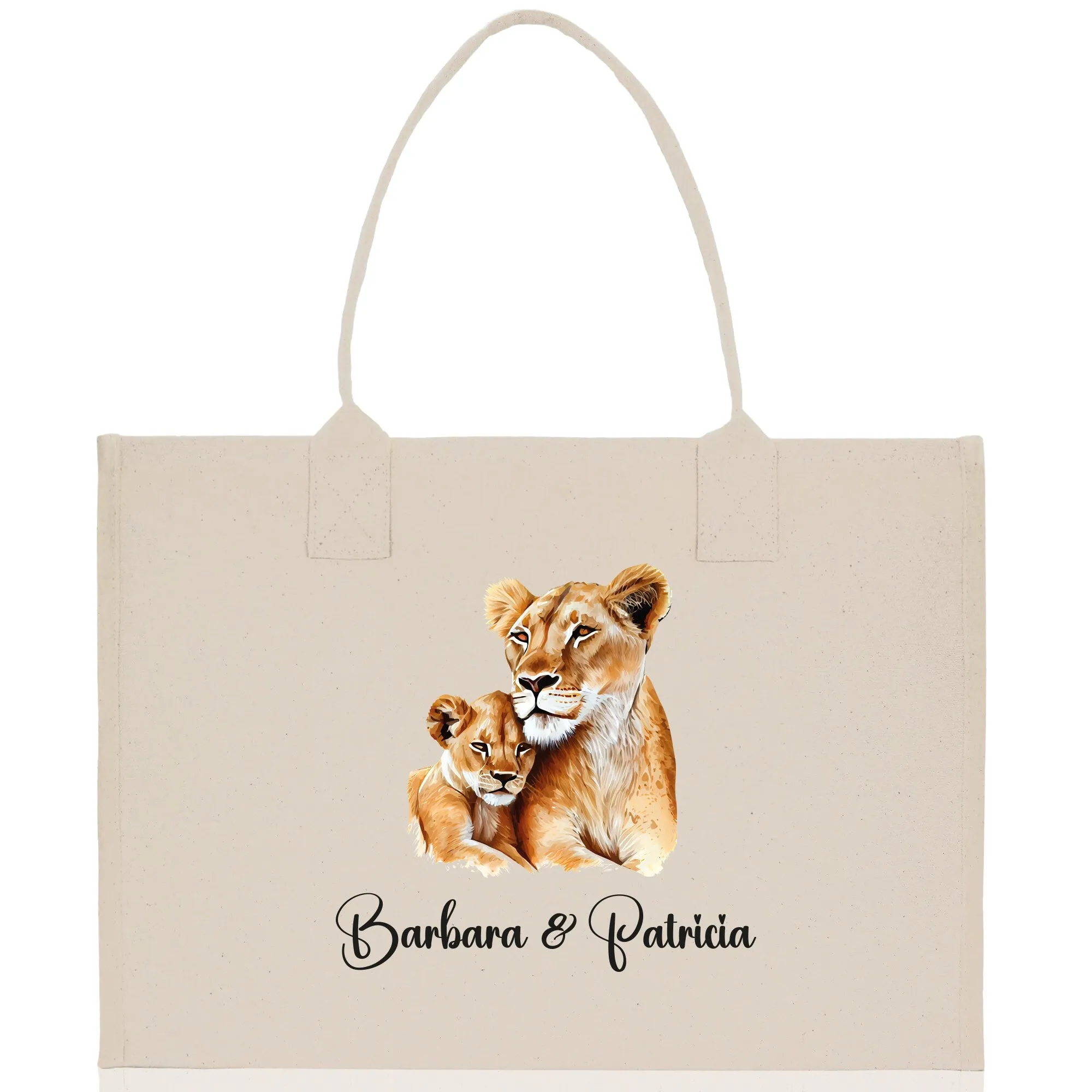 Lion Mom And Baby Name Custom Cotton Canvas Tote Bag Custom Pet Lover Gift Pet Portrait Bag Personalized Pet Owner Gift Tote Bag
