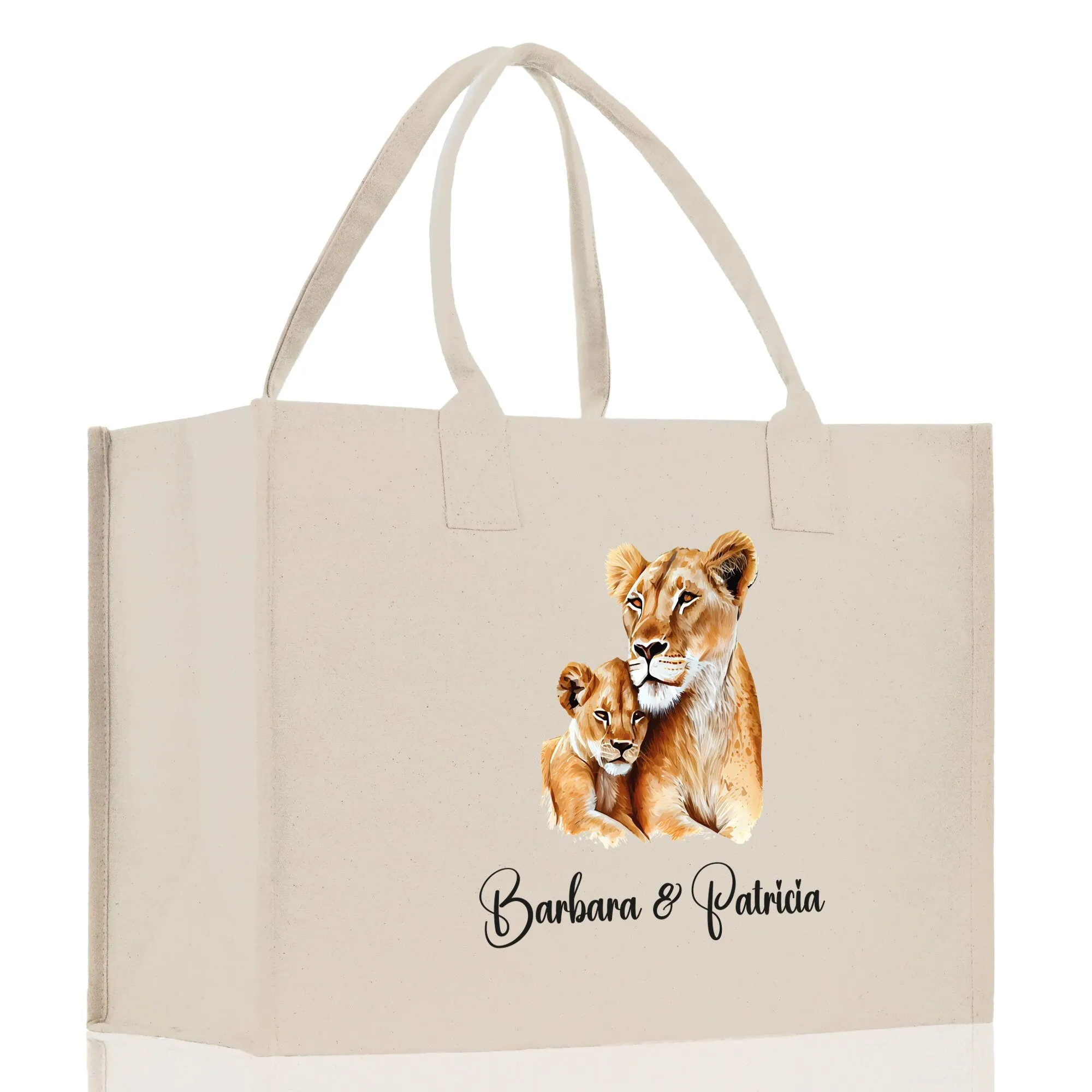 Lion Mom And Baby Name Custom Cotton Canvas Tote Bag Custom Pet Lover Gift Pet Portrait Bag Personalized Pet Owner Gift Tote Bag