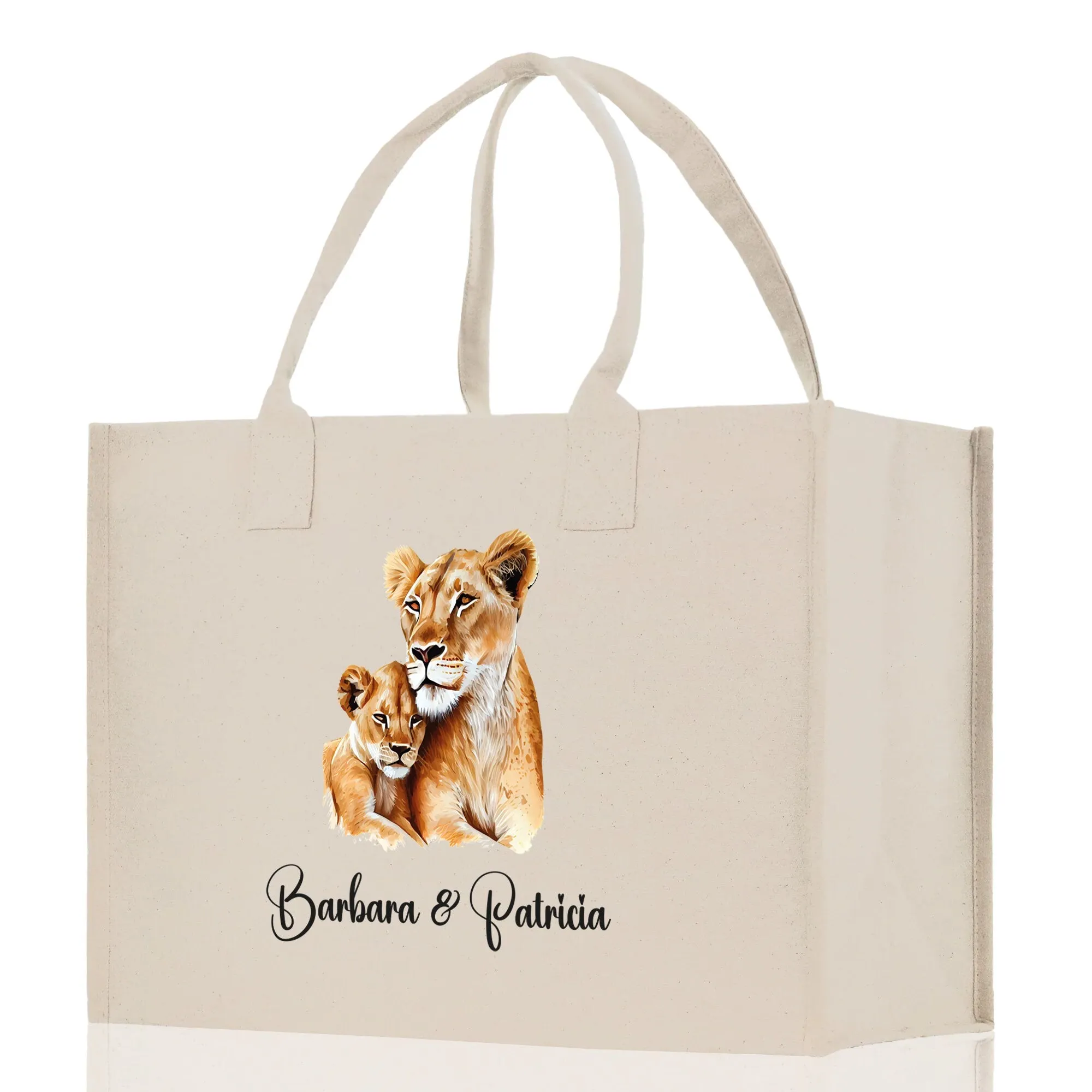 Lion Mom And Baby Name Custom Cotton Canvas Tote Bag Custom Pet Lover Gift Pet Portrait Bag Personalized Pet Owner Gift Tote Bag