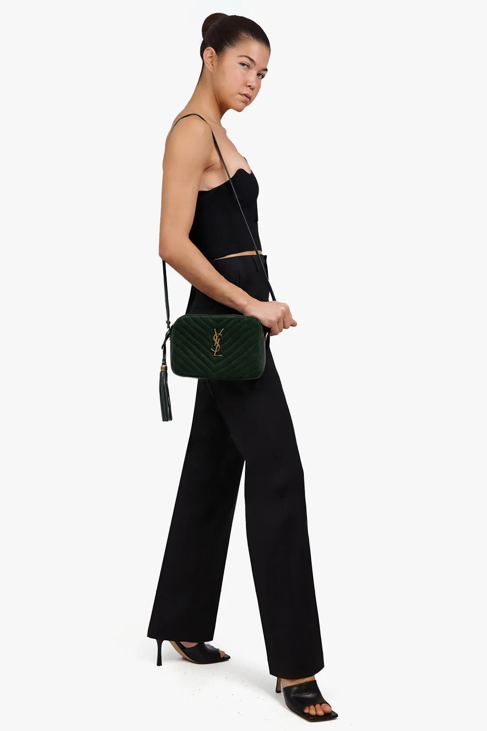 LOU QUILTED SUEDE CAMERA BAG | NEW VERT FONCE/GOLD