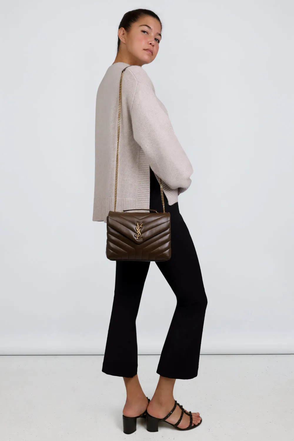 LOULOU SMALL FLAP BAG SOIL BROWN/GOLD
