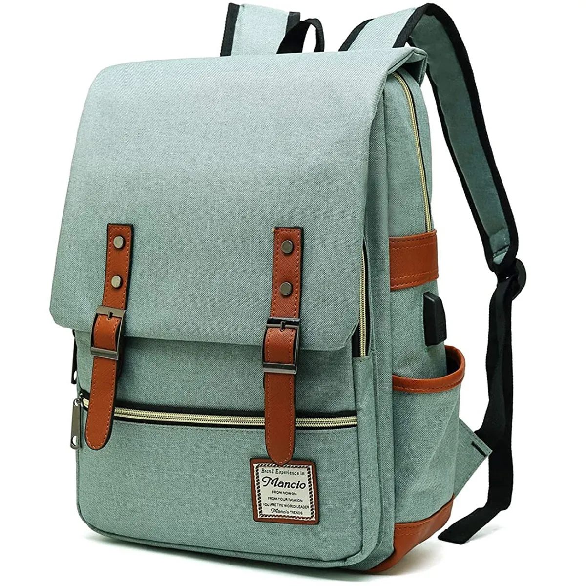 MANCIO Slim Vintage Laptop Backpack For women and men | Green