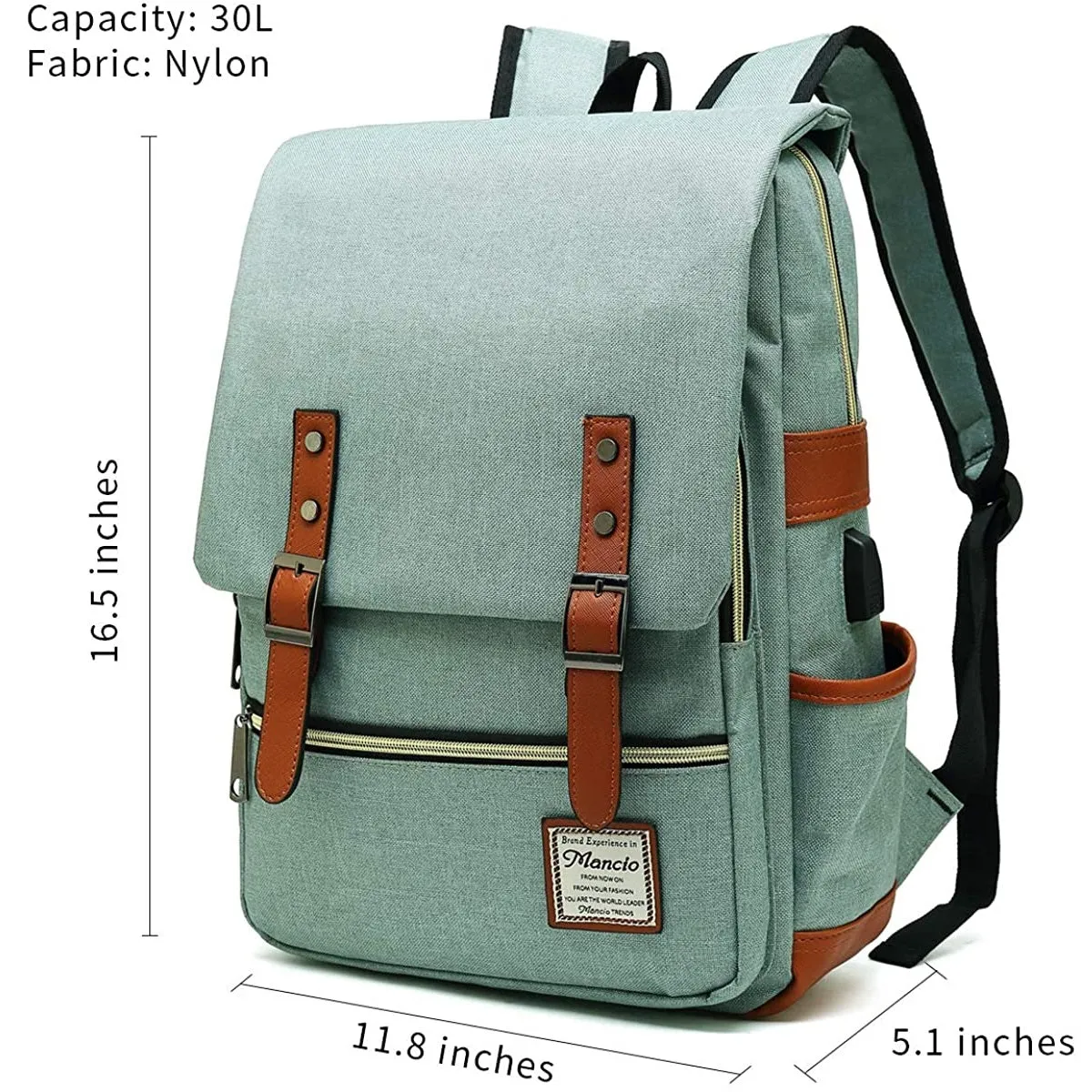 MANCIO Slim Vintage Laptop Backpack For women and men | Green