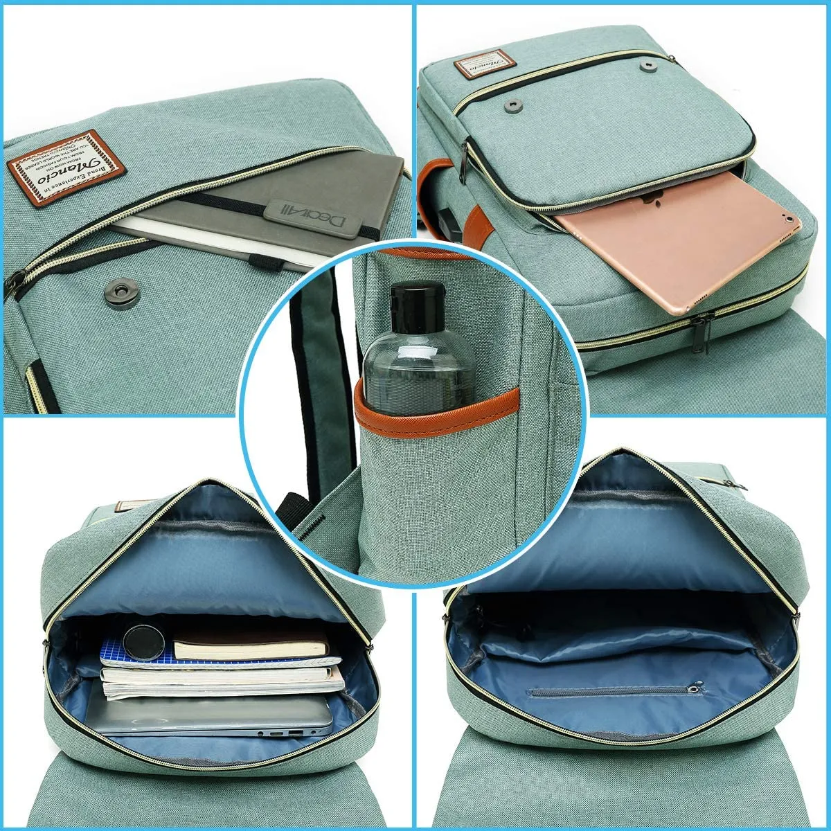 MANCIO Slim Vintage Laptop Backpack For women and men | Green