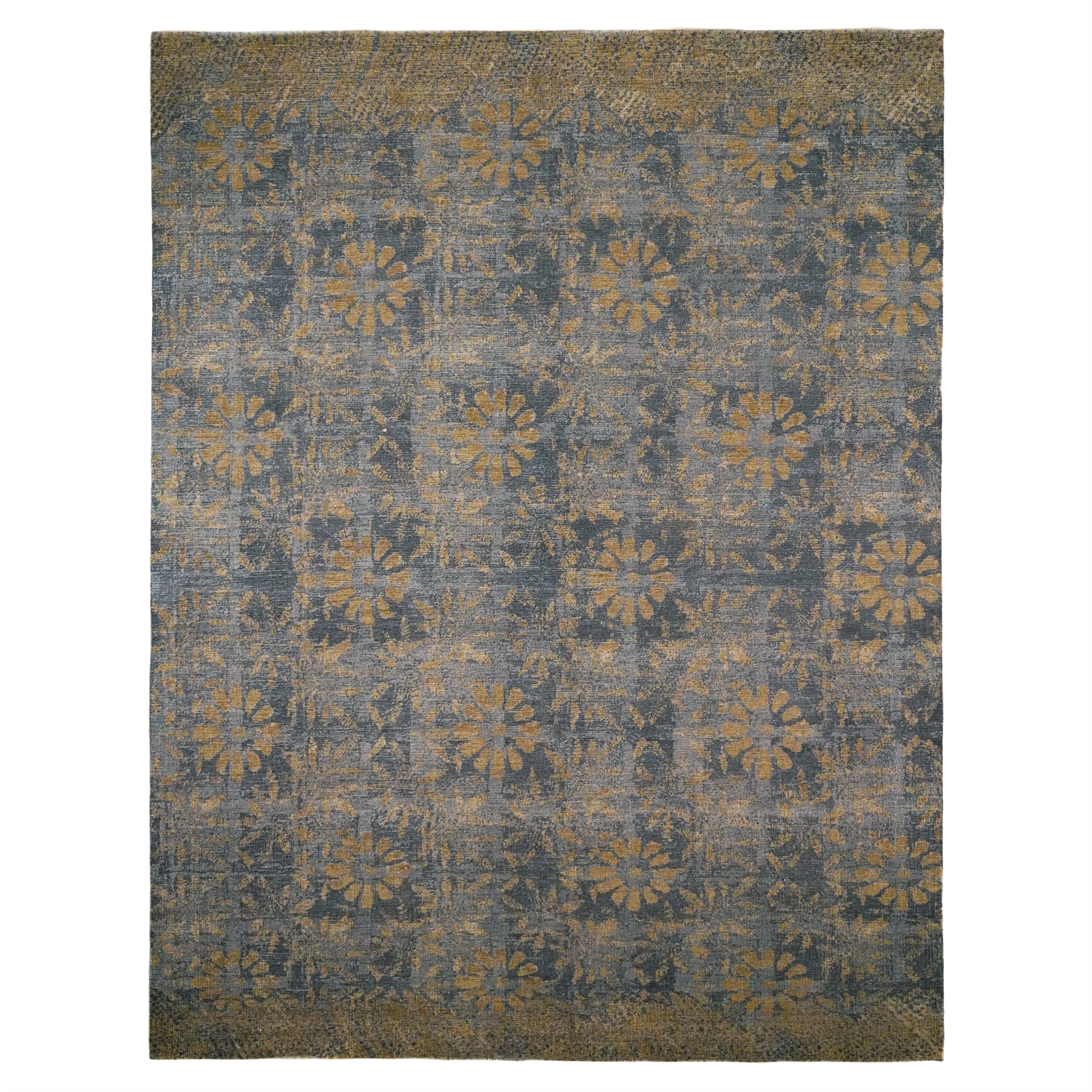 Modern Handknotted Blue Silk Rug