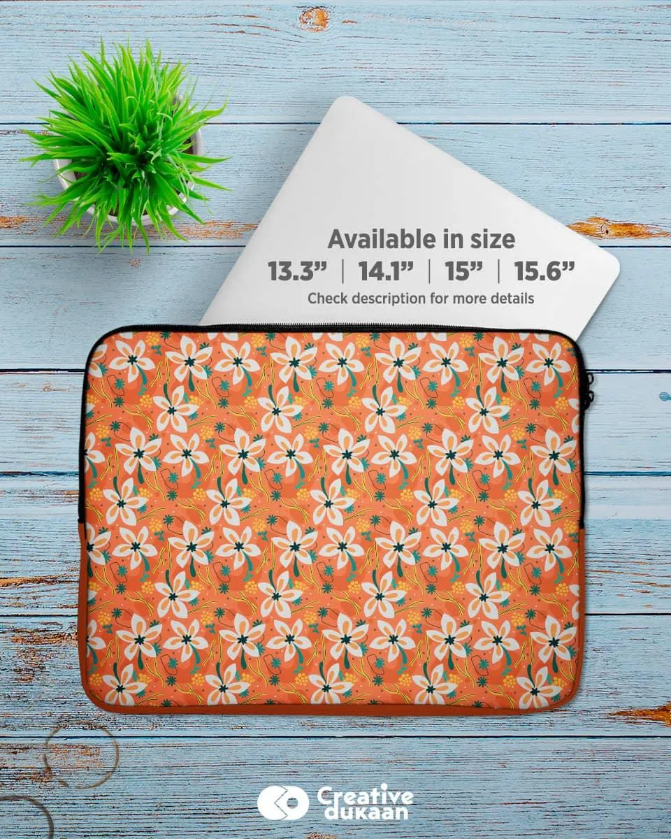 Orange Colour Cool Laptop Sleeve - Cute Flower Design